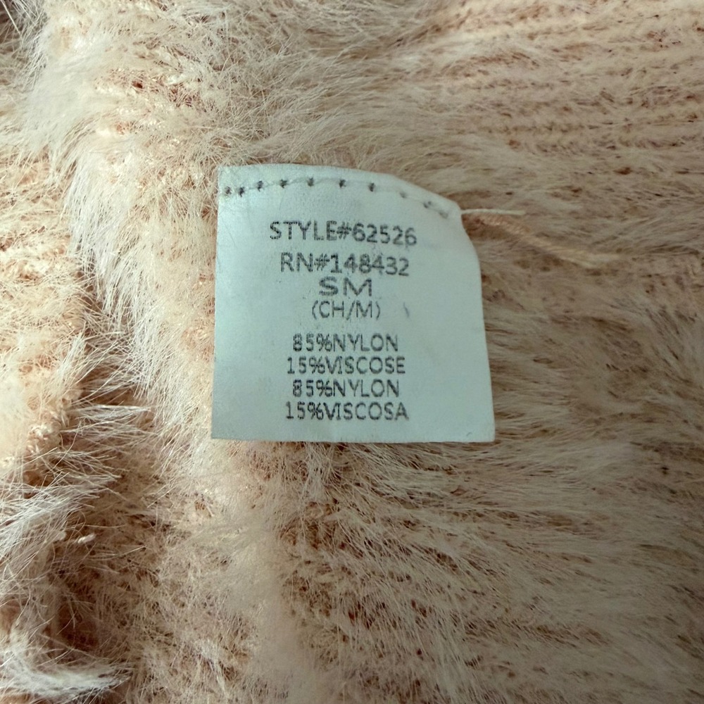 Becool Fuzzy Eyelash Knit Cropped Sweater S/M Peach Pink Surplice V-Neck - Picture 7 of 8